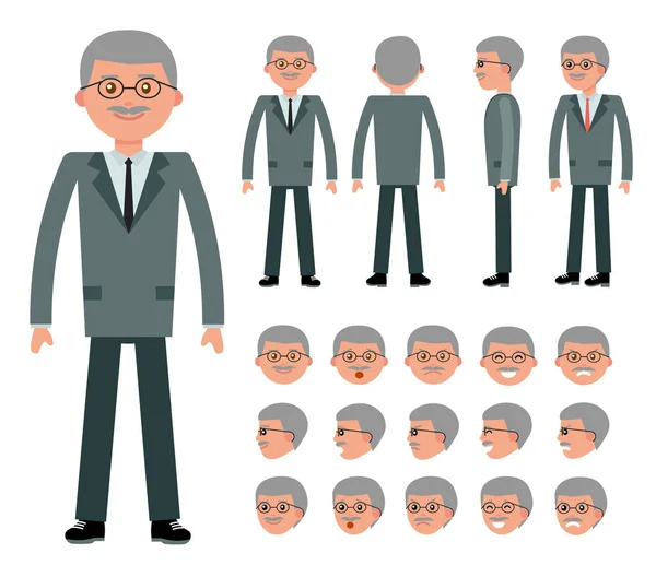 Hombre viejo empresario personaje constructor para diferentes poses . — Vector de stock