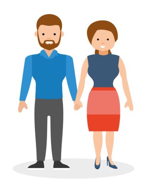 Elele ve gülümseyerek mutlu bir çift.