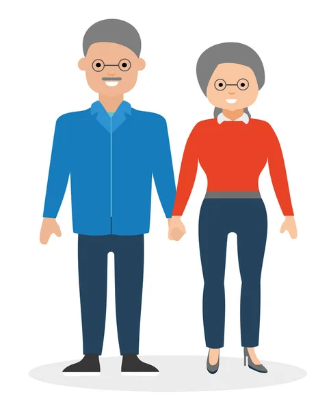 Счастливая пожилая пара, держащаяся за руки и улыбающаяся . — стоковый вектор