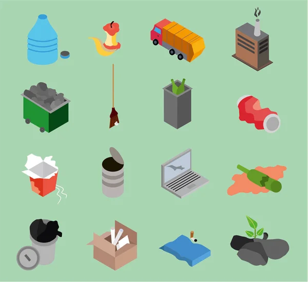 Garbage isometric icons — Stock Vector