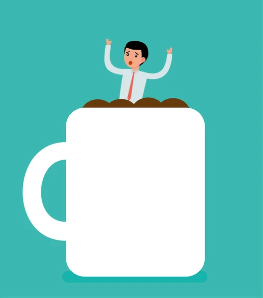 Бизнесмен тонет в чашке кофе — стоковый вектор