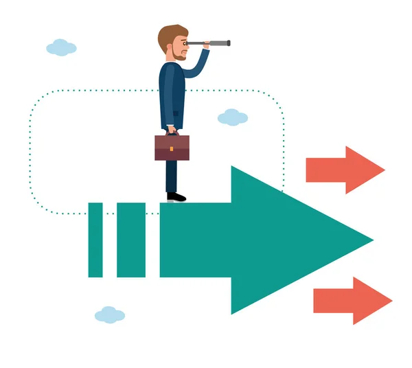 Empresário em pé sobre uma flecha voadora . —  Vetores de Stock