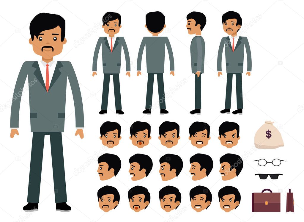 Smart businessman character creation set.