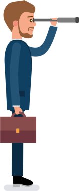 Genç broker bir teleskopla bakarak Pazar analizleri