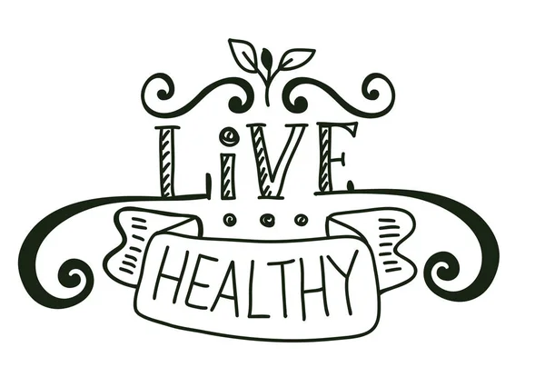Vector design template with hand-lettering text - live healthy — Stock Vector