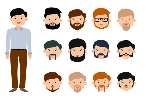 Conjunto de criação de personagens de barba. Ilustração de estilo plano . —  Vetores de Stock