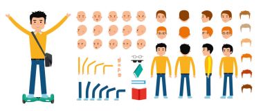 Genç adam karakter oluşturma küme. Vektör düz çizim