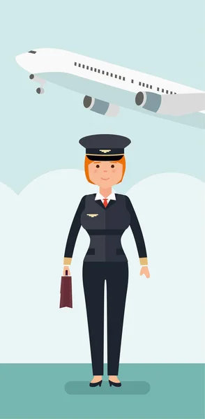 Pilote de l'aviation civile en arrière-plan de l'avion et de l'aéroport . — Image vectorielle