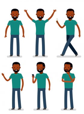 Erkek işçi adam kümesi. Afro-Amerikan etnik insanlar. Düz vektör çizim
