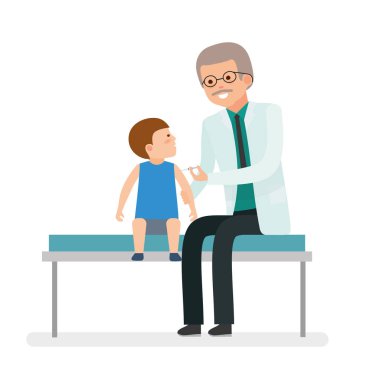 Doktor bir ziyaret. Çocuk sağlığı için bakım. Aşı. Çocuk doktoru bir çekim çocuk hasta yapar.