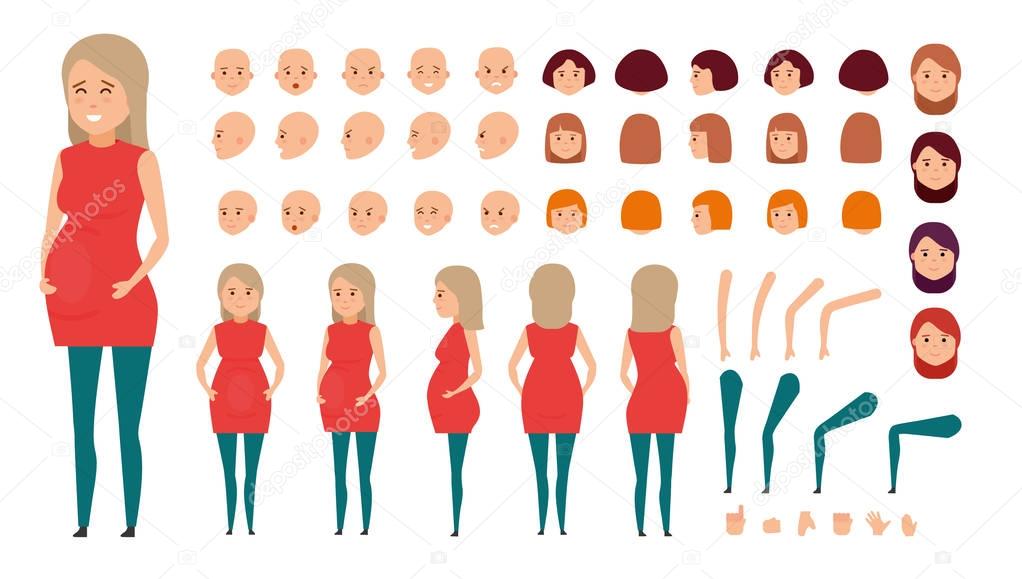 Woman character creation set. Diverse set of pregnant women.