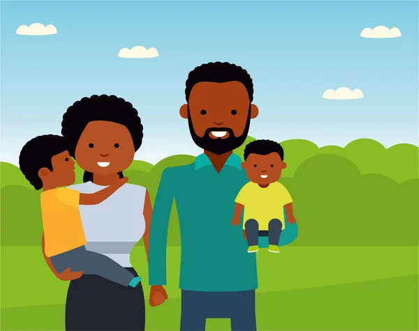 Feliz familia africana en el parque. Familia afroamericana . — Vector de stock