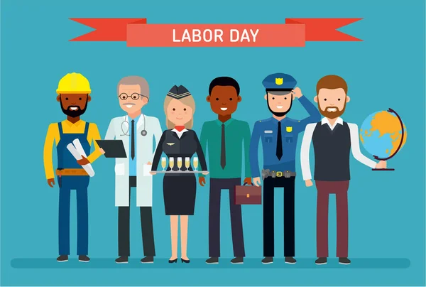 Labor Day. A group of people of different professions on a white background. — Stock Vector
