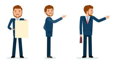 Karakter oluşturma küme kullanıma hazırdır. İş adamı işaret parmağı. İş, ofis işleri, iş yeri.