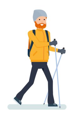 Hiking, yürüme, yürüyüş dağcı. Beyaz arka plan karşı izole