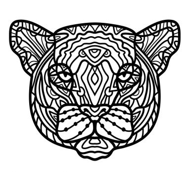 Panter baş stilize zentangle, vektör, şekil, desen, el yapımı kalem, elle çizilmiş.
