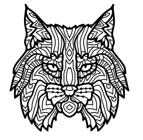 Tête de lynx dessinée à la main isolée. Conception graphique de ligne Doodle. Mammifère dessin noir et blanc . — Image vectorielle