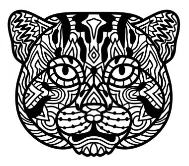 Kedi fener siyah beyaz vektör. Zen sanat. El çizilmiş hayvan portre yetişkin renklendirme sayfa için zen tarzında. Zendoodle. Beyaz bir arka plan üzerinde illüstrasyon.