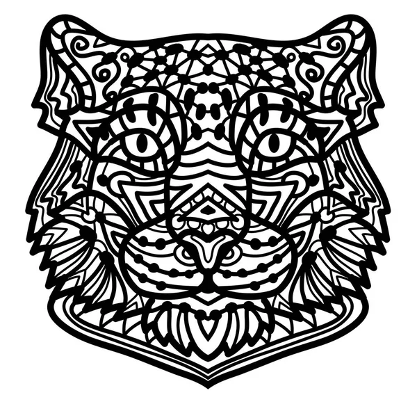 Disegno da colorare leopardo delle nevi con disegno a motivi etnici doodle . — Vettoriale Stock