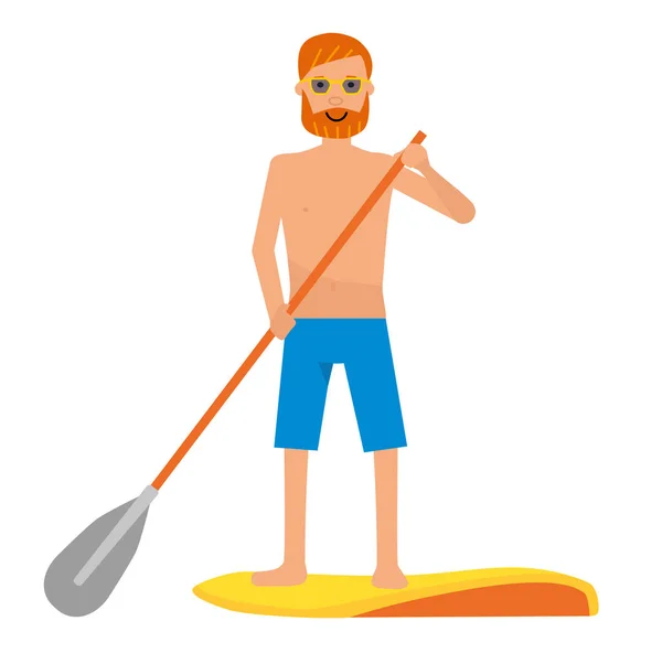 Paddleboard beach man on stand up paddle board surf surf no mar oceano. Fundo branco . — Vetor de Stock