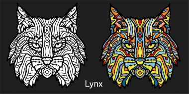 Yetişkin - lynx için boyama sayfası. Siyah beyaz el çizilmiş doodle bir