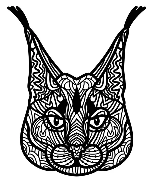 Doodle-Vektor-Zeichnung eines Prärie-Luchskopfes im Zen-Art-Stil. Illustration isoliert auf weiß. passt als Tattoo- oder Logovorlage, dekoratives Element oder Malbuch-Skizze. — Stockvektor