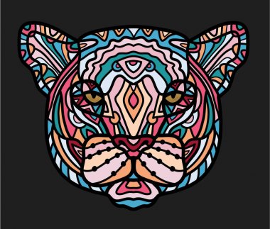 Stilize renkli doodle Panter. El kitabı sayfa boyama Karikatür hayvan illüstrasyon çekilmiş. Dekoratif T-shirt amblem, logo veya dövme için süslü. Zen sanat, izole tasarım öğesi