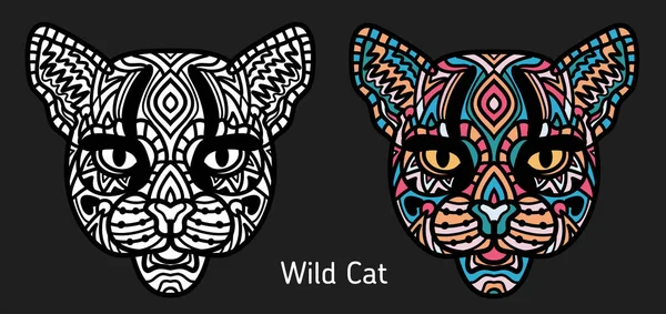 Wild gatto faccia scarabocchio da colorare pagina del libro per adulti. Illustrazione scarabocchio colorato. Illustrazione vettoriale. Opera d'arte disegnata a mano . — Vettoriale Stock