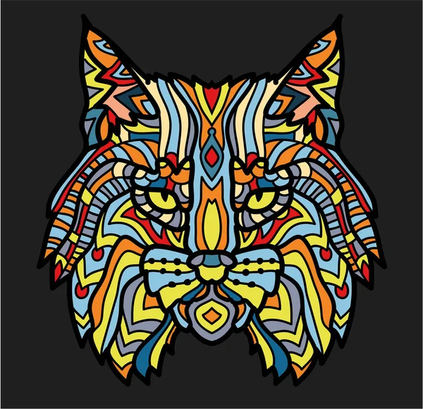 Μοτίβο κεφάλι του lynx. Ενηλίκων αντι-στρες χρωματισμός σελίδα. Μαύρο άσπρο και χρώμα χέρι συρμένο ζώο. Αφρικανικά, ινδική τοτέμ τατουάζ σχεδιασμού. T-shirt, τσάντα, καρτ ποστάλ, Σχεδιασμός αφίσας — Διανυσματικό Αρχείο