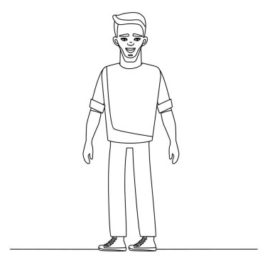 Çizim için rahat kıyafet yakışıklı genç adam Illustration. Vektör çizim karikatür tarzı