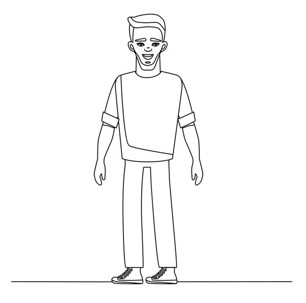 Dessin au trait Illustration d'un beau jeune homme en tenue décontractée. Illustration vectorielle dans le style dessin animé — Image vectorielle