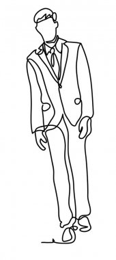 Akıllıca giyinen işadamı. Sürekli çizgi çizme. Çizgilerle çizim vektör siyah-beyaz. İş kavramı. Kroki