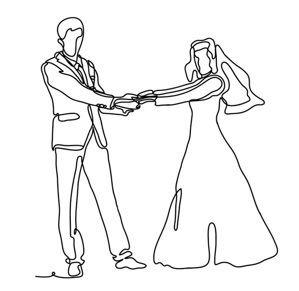Wedding couple. Continuous line drawing. Isolated on the white b — Stock Vector