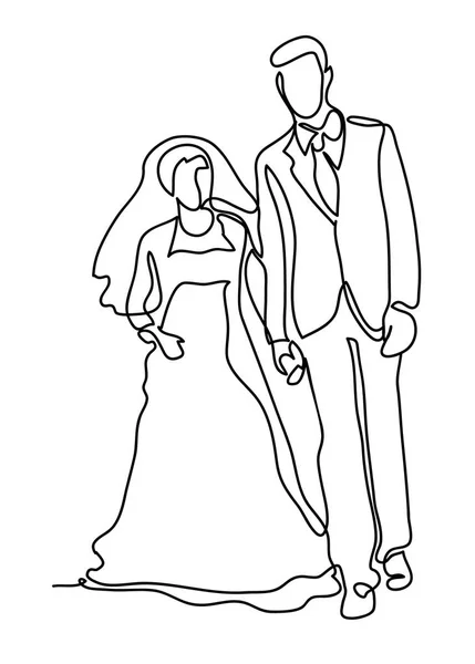 Married couple. Continuous line drawing. Isolated on the white background. Vector monochrome, drawing by lines. — Stock Vector