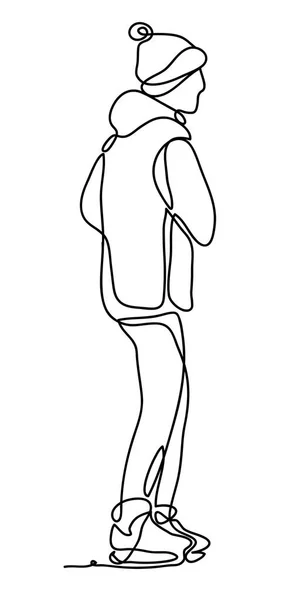 Ein Mann fährt Schlittschuh. Ständige Linienziehung. isoliert auf weißem Hintergrund. — Stockvektor