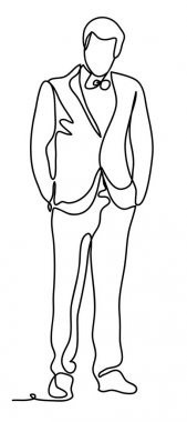 Akıllıca giyinen işadamı. Vektör çizim. Beyaz arka plan üzerinde izole. Sürekli çizgi çizme. Vektör tek renkli çizgilerle çizim,.