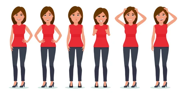 Conjunto de emociones de mujer. Expresión facial. Chica Avatar. Vector — Vector de stock