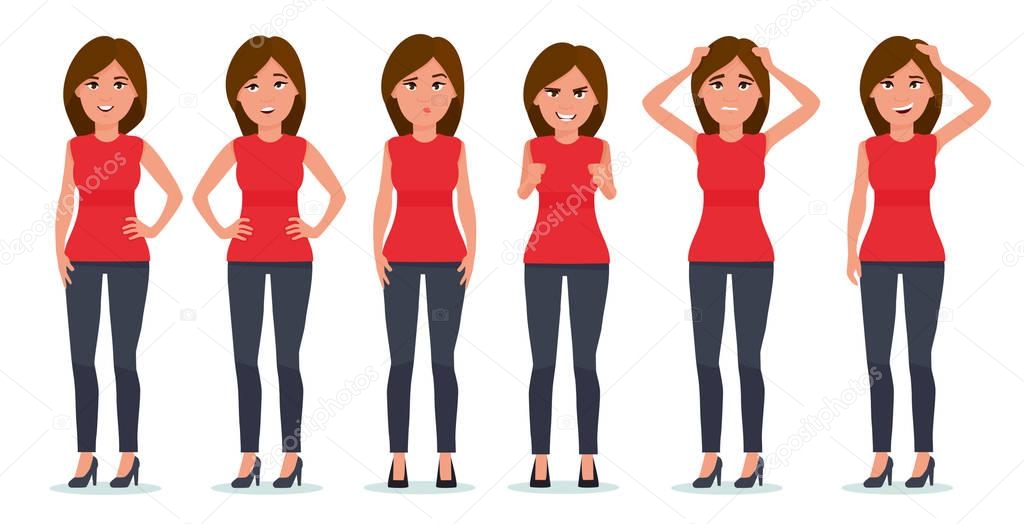 Set of woman's emotions. Facial expression. Girl Avatar. Vector 