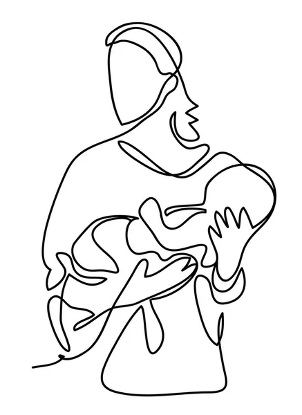 Pretty woman holding a newborn baby in her arms. Continuous line — Stock Vector