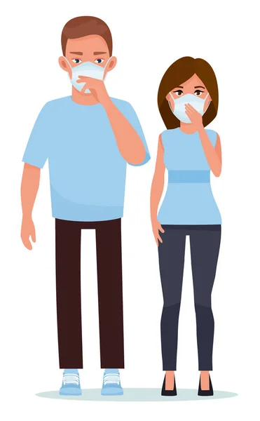 Pareja en máscaras azules con cabezas juntas sobre fondo blanco. Ilustración vectorial de dibujos animados. Ilustración plana de dibujos animados . — Vector de stock