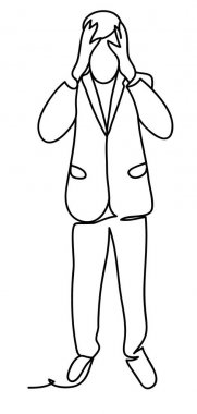Tense man in suit grabbing his head being stressed and thinking about solution of problem. Business concept illustration. Continuous line drawing. Isolated on the white background. Vector clipart