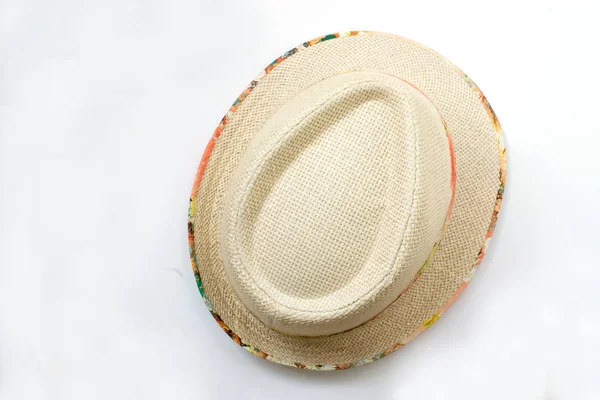 Straw hat, top shot on white background — Stock Photo, Image