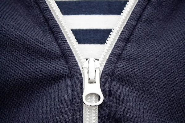White Zipper Blue Jacket Close — Stock Photo, Image