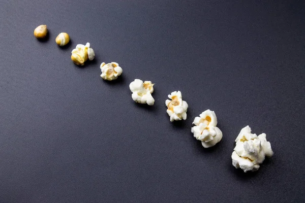 Stages of preparation of popcorn