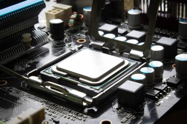 Computer processor in socket close up
