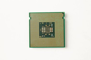 Computer processor close up on white background