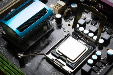 Computer processor in socket close up