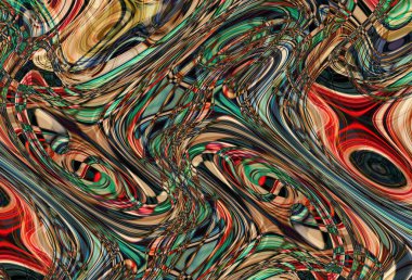 Eğri şekillerden oluşan renkli psikedelik bir arka plan. Görüntü