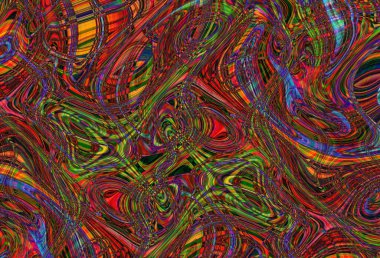 Eğri şekillerden oluşan renkli psikedelik bir arka plan. Görüntü