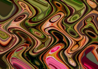 Eğri şekillerden oluşan renkli psikedelik bir arka plan. Görüntü